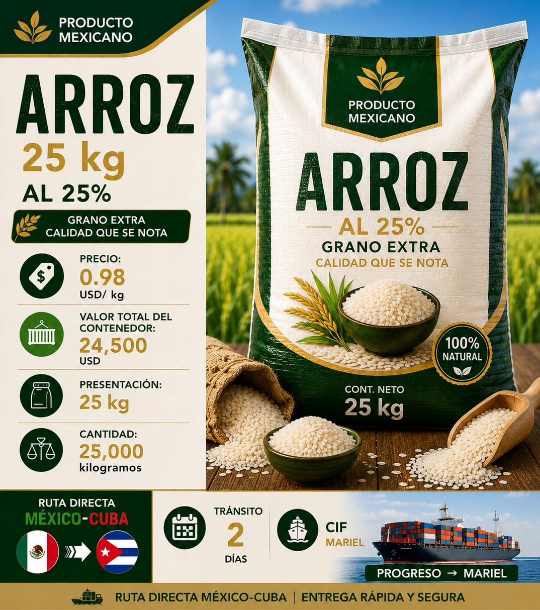 Arroz 25 kg al 25% (Grano Extra)